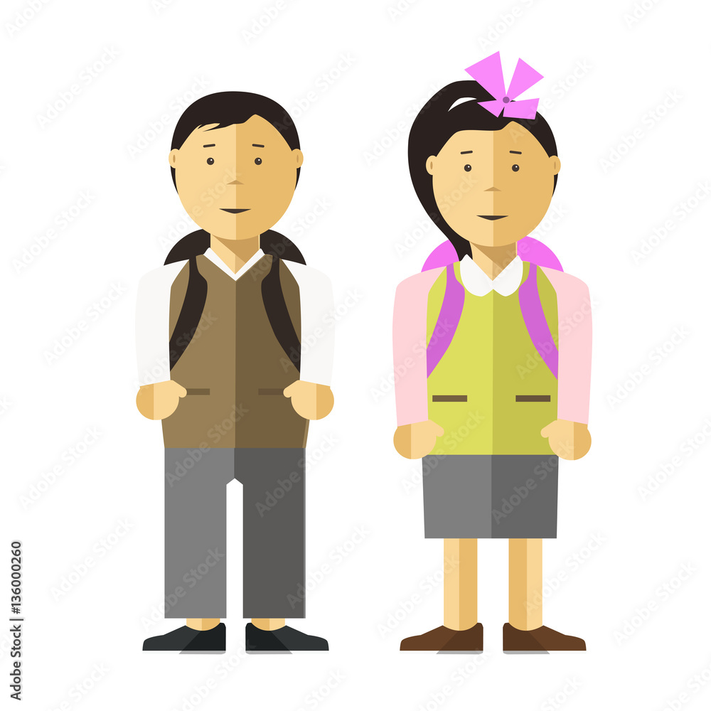 School child girl and boy vector flat illustration School child girl and boy vector flat illustration