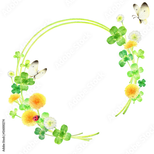 シロツメクサ タンポポ 春 リース Stock イラスト Adobe Stock
