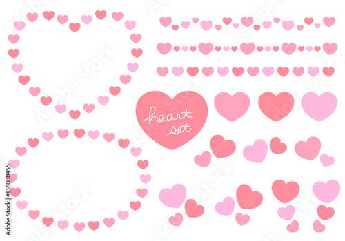 かわいいハートのフレーム・アイコン・ラインのセット　白背景・ベクター