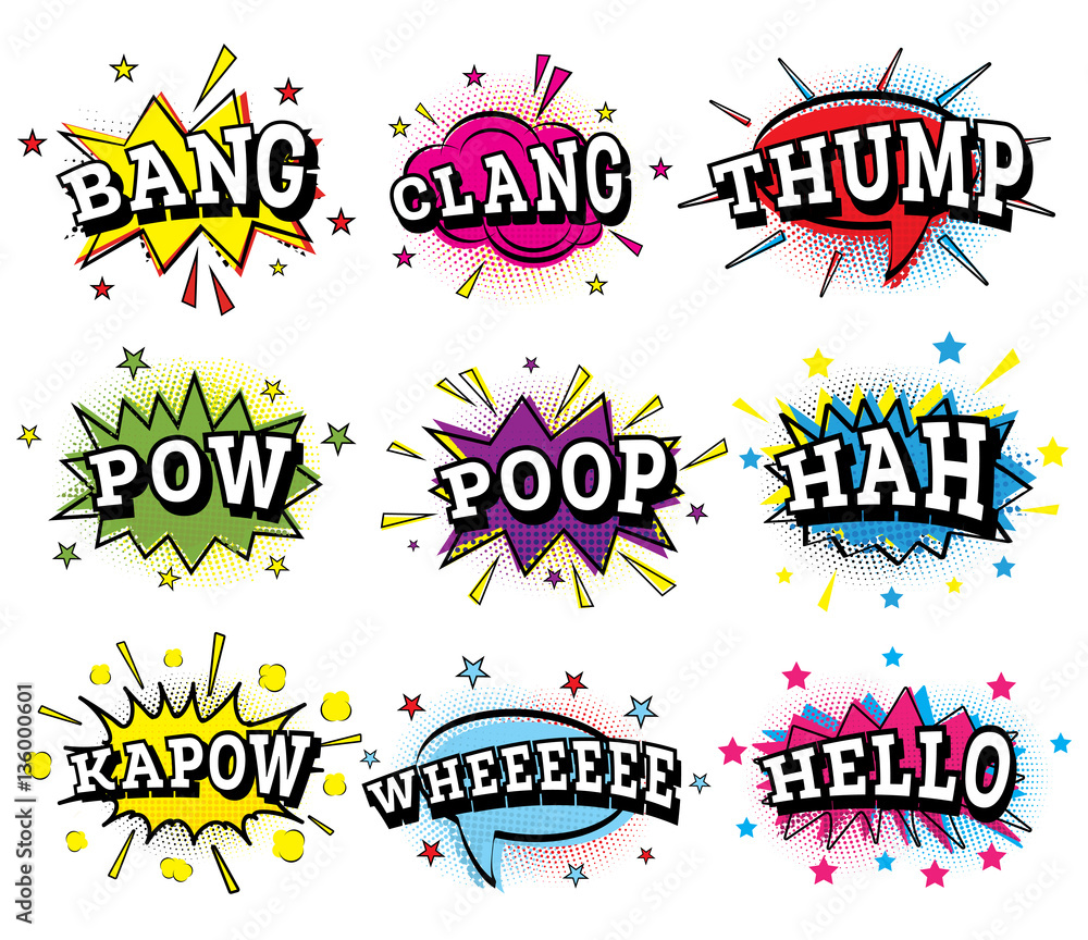Set of Comic Text in Pop Art Style. Set of Comic Text in Pop Art Style.