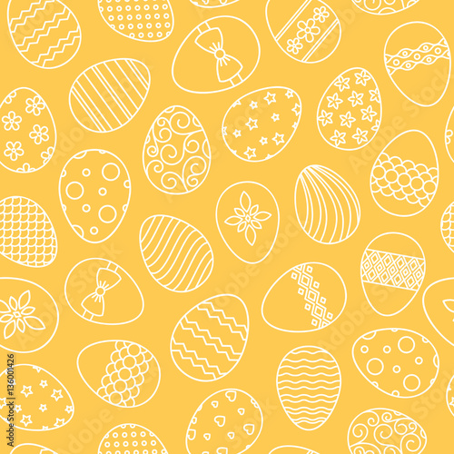 Easter eggs hand drawn thin line vector seamless pattern