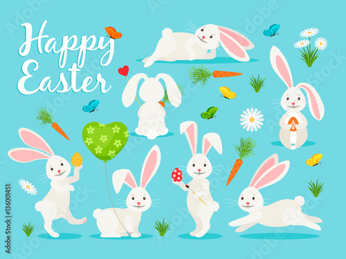 Eastern bunny vector illustration. Happy rabbit for easter banner collection