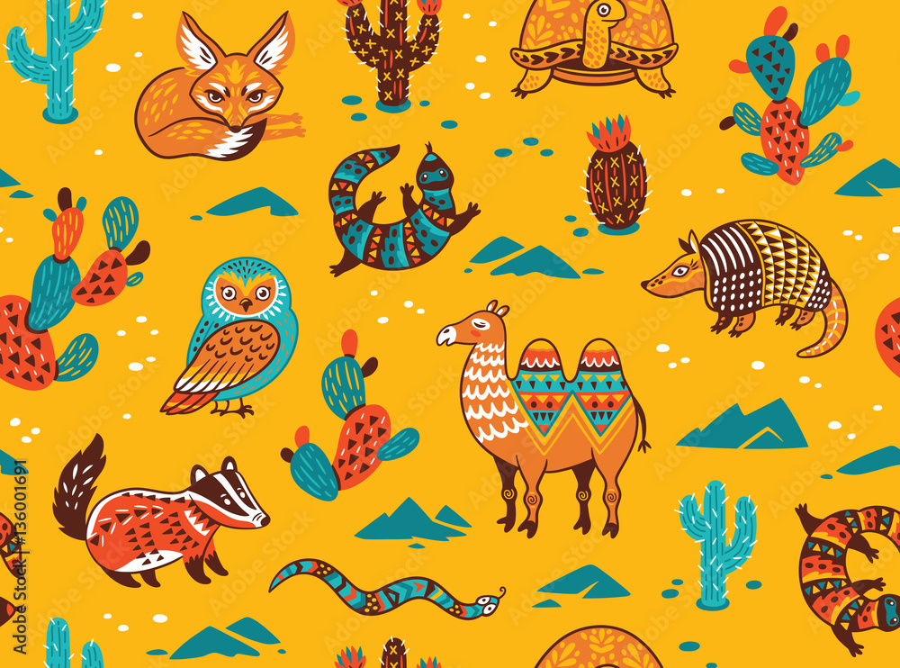 Obraz premium Seamless pattern with desert animals