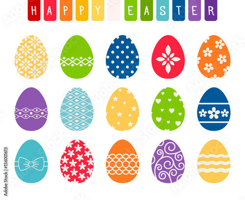 Easter eggs with flowers and decorative patterns vector set isolated on white background