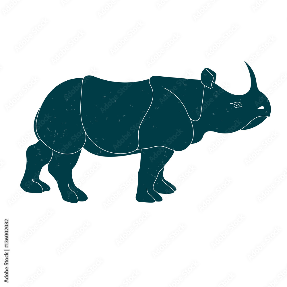 Fototapeta premium Silhouette of a rhinoceros. Vintage style. Vector isolated image.