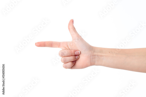 hand gesture with one finger to indicate right and another hoisted up