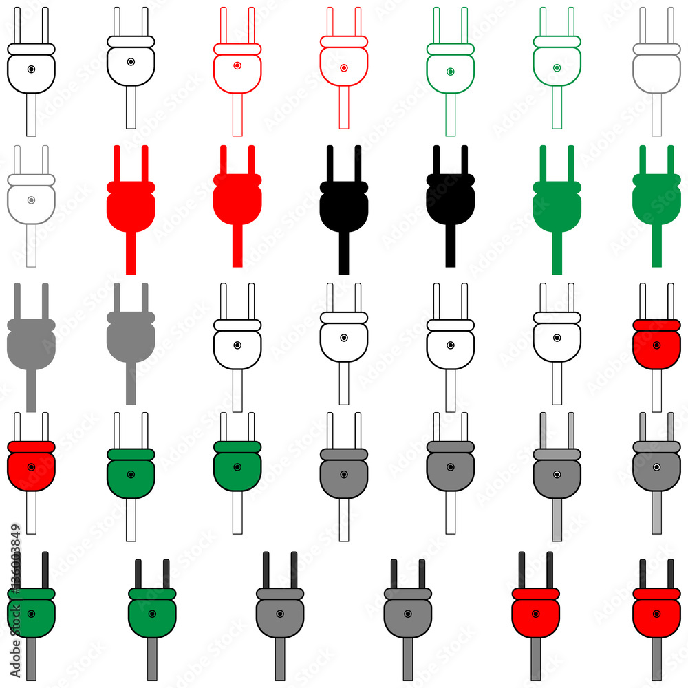 Electrical plug black, grey, blue, red colour - set icons. Electrical plug black, grey, blue, red colour - set icons.