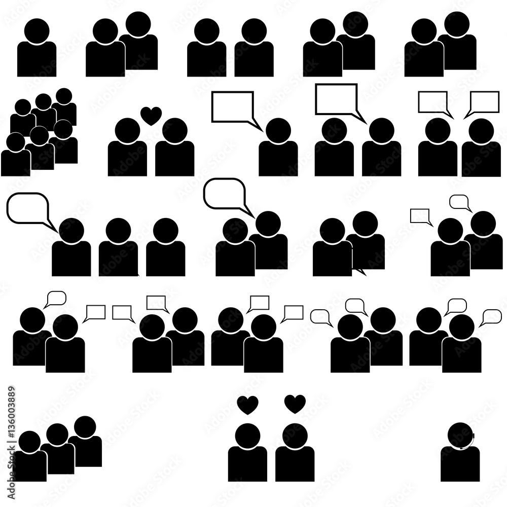 Black icons people in communication and support - set. Black icons people in communication and support - set.
