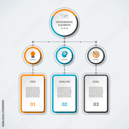 Infographic template with 3 option circles and columns. Modern minimalistic vector banner what can be used as chart, diagram, graph, table, workflow layout for web, report, business presentation