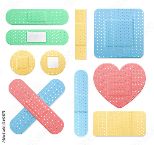 Aid Band Plaster Medical Patch Color Set. Vector