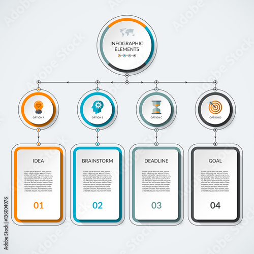 Infographic template with 4 option circles and columns. Modern minimalistic vector banner what can be used as chart, diagram, graph, table, workflow layout for web, report, business presentation