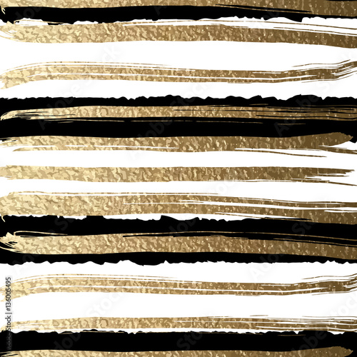 Grunge futuristic background drawn by brush. Gold paints and black ink create abstract striped pattern.