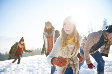Friends enjoying themselves during winter time