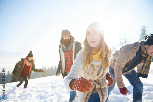 Friends enjoying themselves during winter time