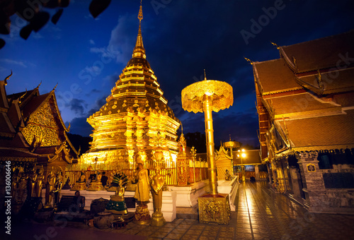 Buddhist Temple at night sky in Thailand