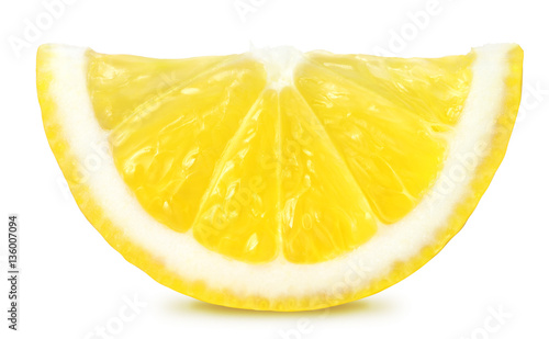 Juicy slice of lemon isolated on white background