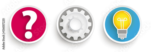 3 Buttons Question Gear Wheel Idea Bulb
