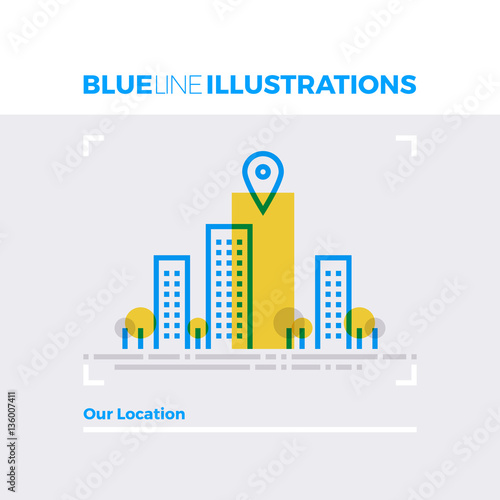 Our Location Blue Line Illustration.