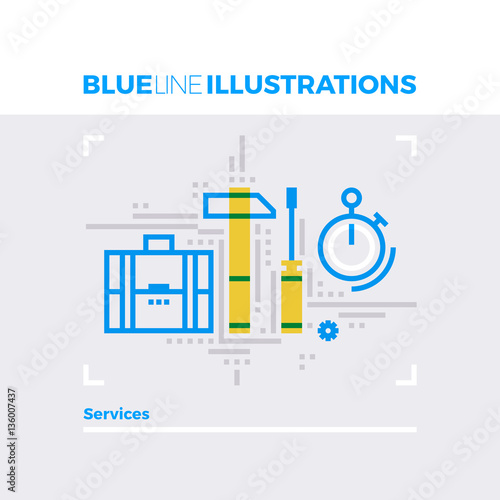 Services Blue Line Illustration.
