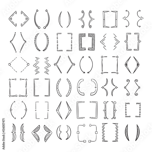 Hand drawn school brackets, doodle parenthesis, sketchy braces vector set