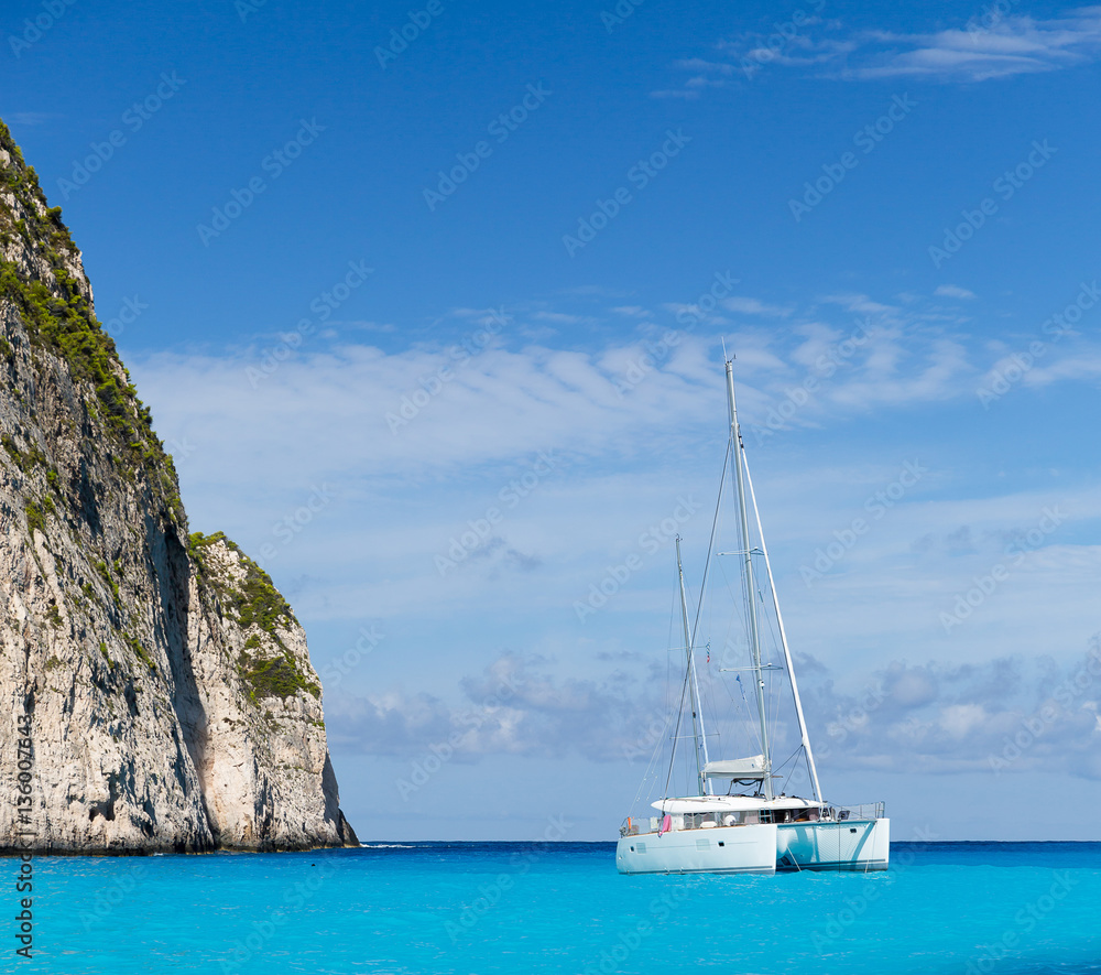 White catamaran in the Blue Lagoon