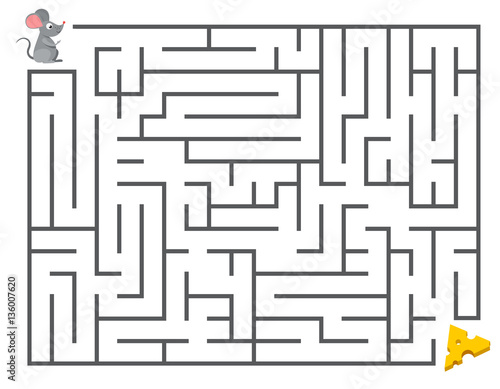Cute mouse searching cheese. Kids maze puzzle, labyrinth vector illustration photo