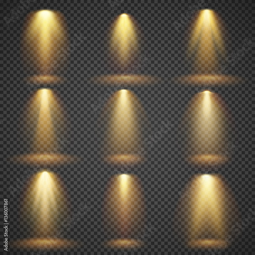 Sunlight glowing, yellow lights glow vector effects set