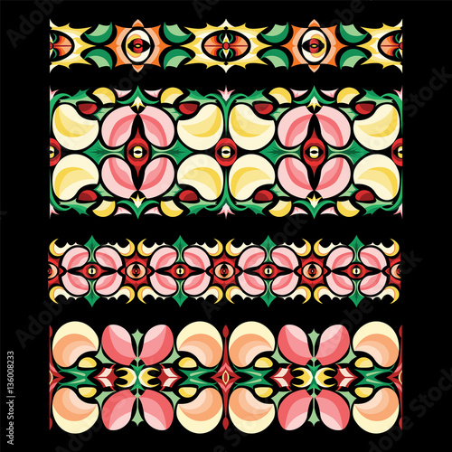 Traditional handicraft abstract seamless borders