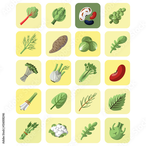 Vegetables and greens collection icon set