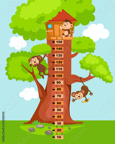 Meter wall with tree house.illustration.