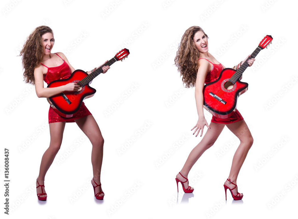 Guitar player woman isolated on white Guitar player woman isolated on white