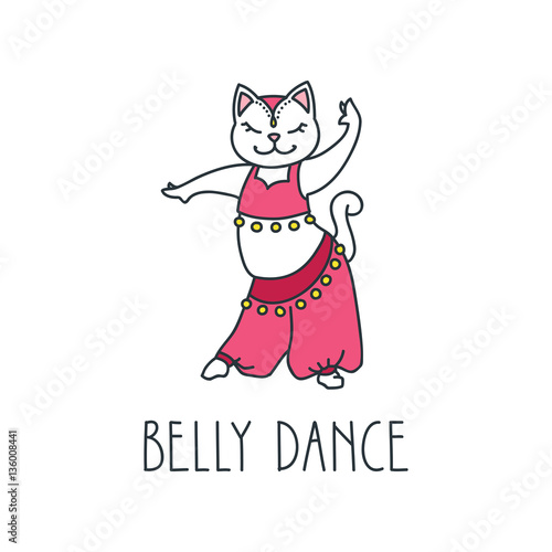Doodle vector illustration of cute white belly dancer cat