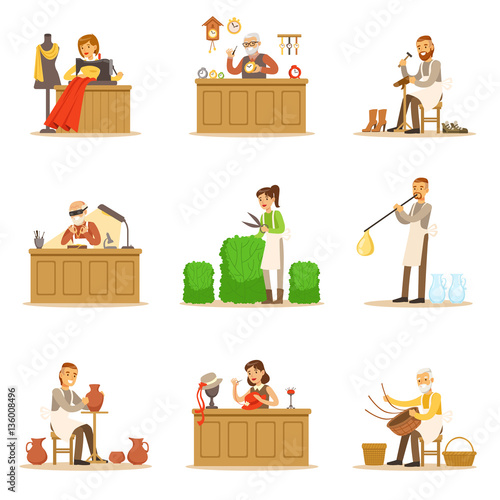 Artisan Craftsmanship Masters, Adult People And Craft Hobbies And Professions Set Of Vector Illustrations.