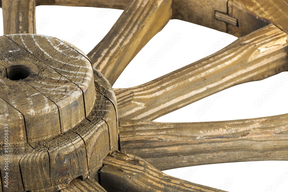  Hub and Spokes of Wooden Weathered Ornamental Wagon Wheel