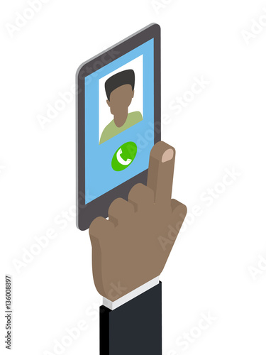 Receiving a phone call, calling African American man. Isometric