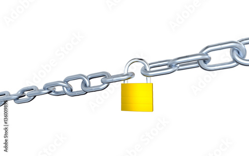 Two Big Metallic Chains Locked with a Padlock