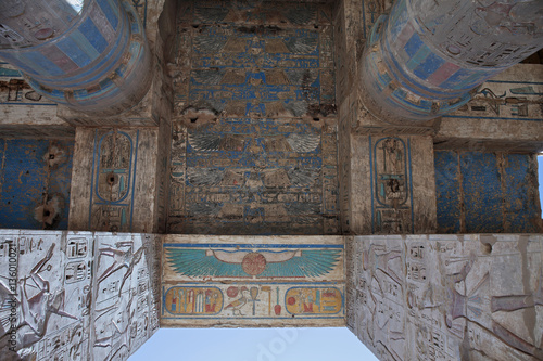 Bas-relief details of the Medinet Habu temple entrance, Luxor, Egypt  photo