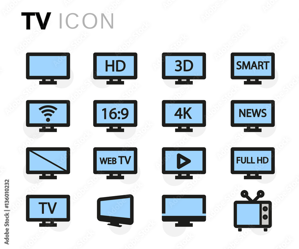 Vector flat tv icons set Vector flat tv icons set