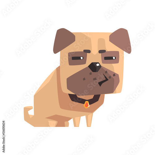 Suspicious Little Pet Pug Dog Puppy With Collar Emoji Cartoon Illustration