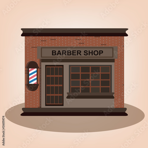 Barber vintage shop old building facade icon retro style.