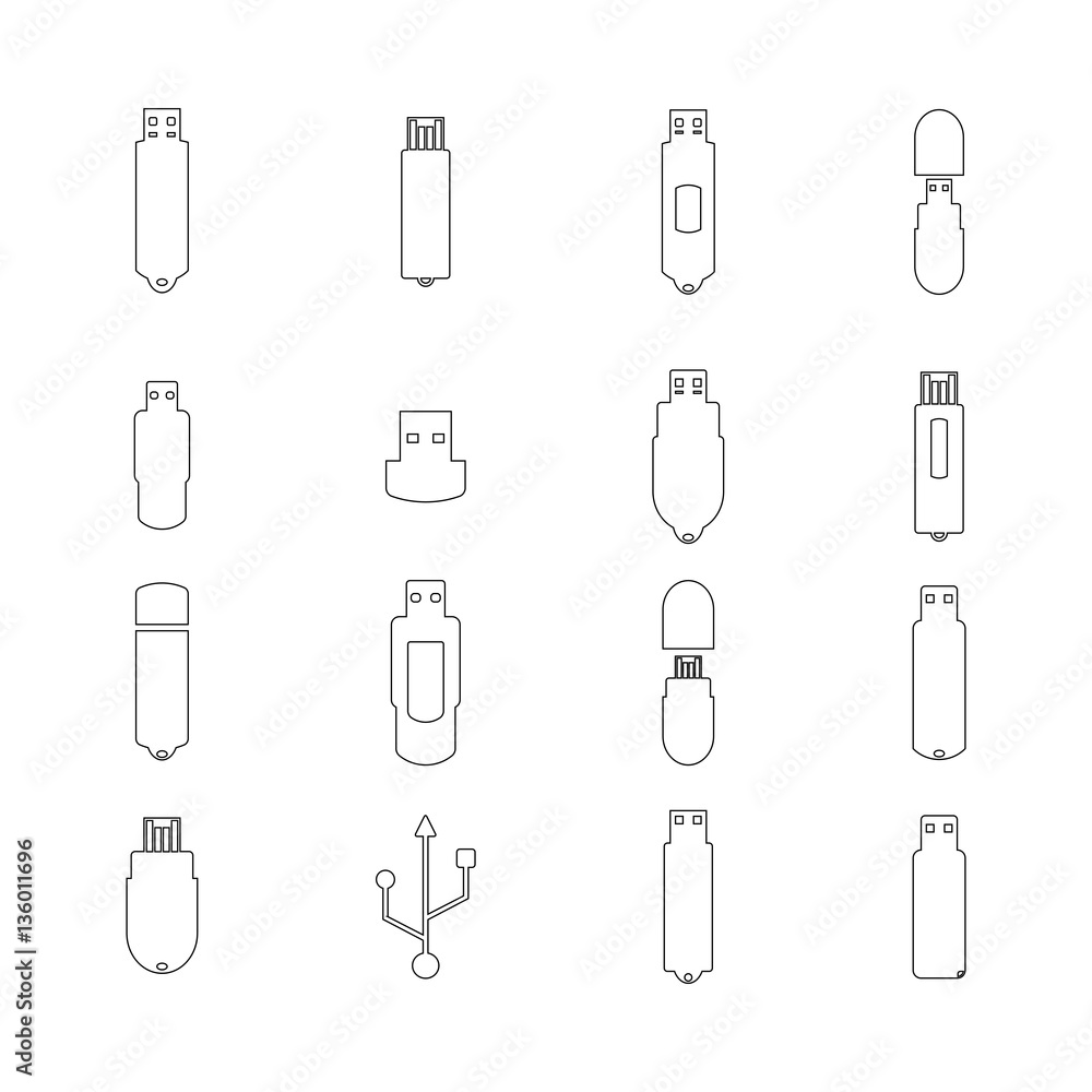 Icons flash drive from thin line, vector illustration. Icons flash drive from thin line, vector illustration.