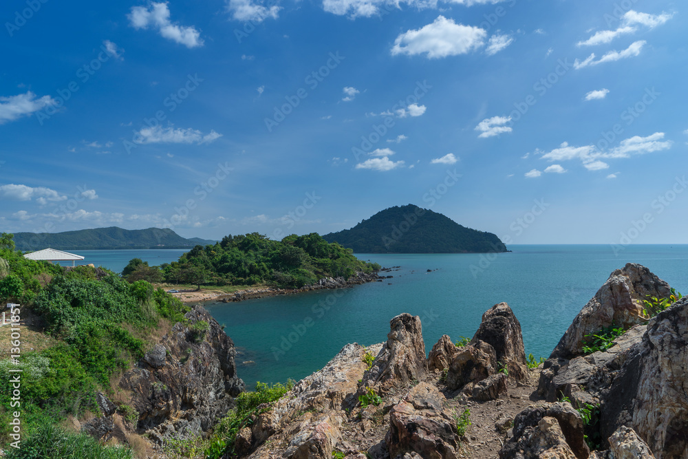 Beautiful Rocky Cliff with Clear Sea at Noen Nangphaya View Point, Chanthaburi, Thailand