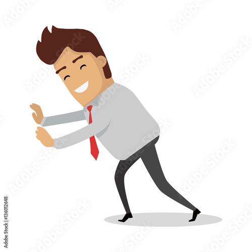 Man Pushing Unseeing Wall. Businessman with tie