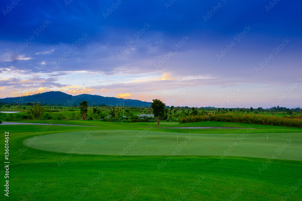 Landscape beautisul green golf links  and blue sky