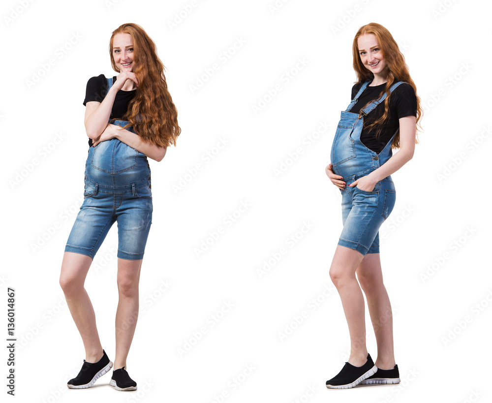 Pregnant woman in composite image isolated on white Pregnant woman in composite image isolated on white