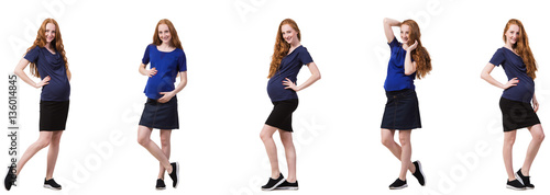 Pregnant woman in composite image isolated on white