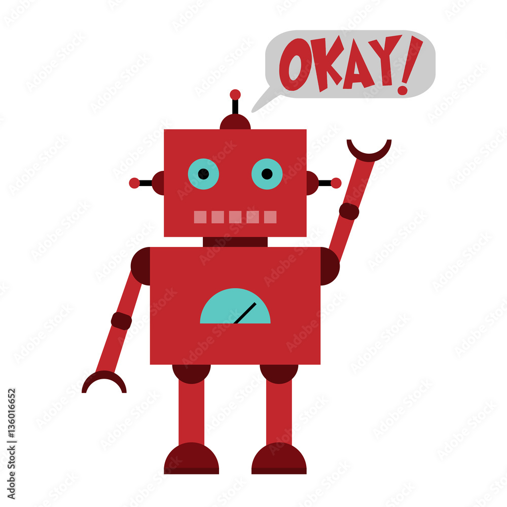 Naklejka premium Vector illustration of a toy Robot and text Okay!