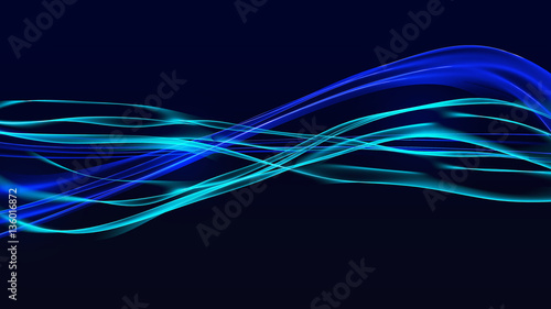 3d illustration of abstract blue waves technology background. Information flow.