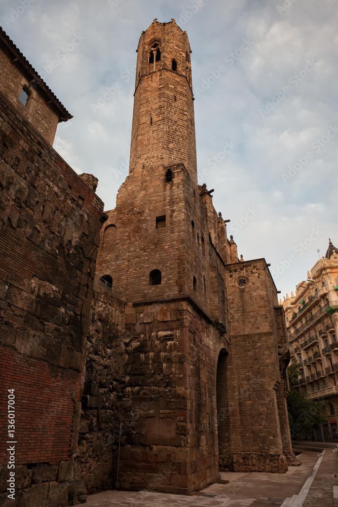 Chapel of St. Agatha Gothic Tower in Barcelona, Spain