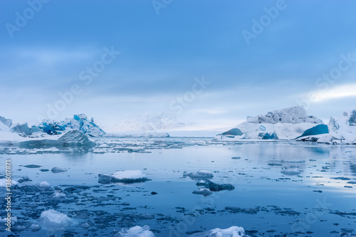 Blue Icebergs in Glacier Lagoon, Jokulsarlon, Iceland